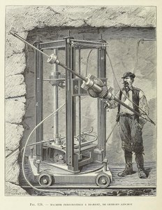 Diamantborrmaskin designad av Georges Leschot, pub. 1883 gravyr, 1883. av Unbekannt