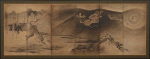 Drake och tiger, Momoyama- eller Edo-period, 1600-talet. av Unbekannt