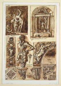 Ritning, Studieblad efter Bolognesiska monument, 1811–14 av Unbekannt