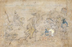 Durga och Kali närmar sig Chandas och Mundas samlade arméer..., ca. 1780. av Unbekannt