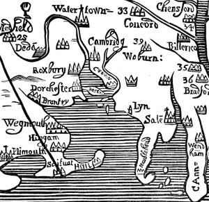 Tidig karta över Massachusetts Bay, USA av Unbekannt