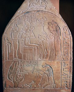 Egyptisk detalj av en sångares begravningsstele i Amons tempel av Unbekannt