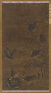 Åtta Mynah-fåglar med bambu och orkidéer, Mingdynastin, 1500-talet. av Unbekannt
