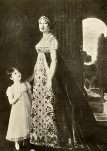 Empire klänning och barnklänning trimmad med Valenciennes spets, 1804, 1937. av Unbekannt