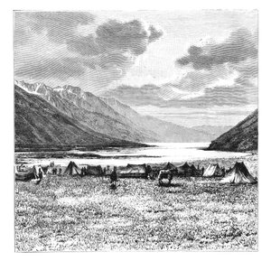 Lägret för den engelska expeditionen 1871, Lake Pang-Kong, Tibet, 1895 av Unbekannt