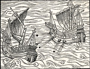 Förlovning mellan två handelsfartyg utanför Islands kust, 1555 av Unbekannt