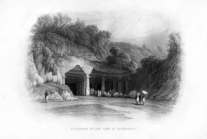 Ingång till Elephanta-grottorna, Bombay, Indien, 1800-talet av Unbekannt