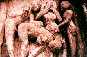 Erotisk skulptur, hinduiskt tempel, Khajuraho, Indien, 950 - 1050