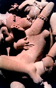 Erotisk skulptur, hinduiskt tempel, Khajuraho, Indien, 950 - 1050