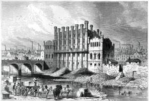 Exteriörvy av Castle-slipkvarnen i Sheffield, 1886 av Unbekannt