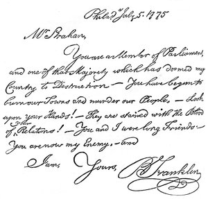 Faksimil av ett brev från Benjamin Franklin till Mr Strahan, 1775 c1880 av Unbekannt