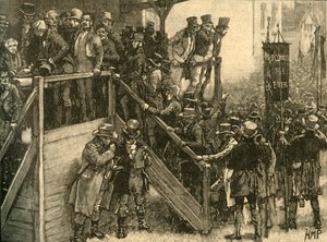 Fader John Murphy ledde sina hyresgäster att rösta i Clare-by-valet, Irland, 1828 c1890. av Unbekannt
