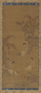 Kvinnliga musiker i en trädgård under bananpalmer, Mingdynastin, 1368-1644. av Unbekannt