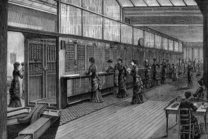 Kvinnliga telefonister vid Central Telephone Exchange, Paris, 1890 av Unbekannt