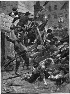 Strid vid barrikaderna, Julimonarkin, Frankrike, 1848 c1885 av Unbekannt