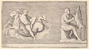 Figur på sjöbock, Man Carving Wing, publicerad ca. 1599-1622. av Unbekannt