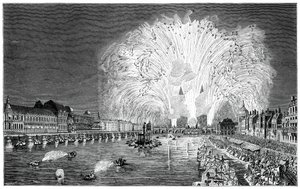 Fyrverkerier på bron, Paris, 1754, 1885 av Unbekannt