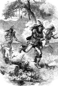 Flyg av indianer efter en massaker på bosättare, c1600-talet c1880 av Unbekannt