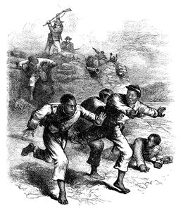 Flyg av svarta unionssoldater från Fort Pillow, Tennessee, amerikanska inbördeskriget, 1864 c1880 av Unbekannt
