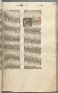 Fol. 123r, Kings III, historisk initial E, en assistent som förde Abishag till David..., ca. 1275-1300 av Unbekannt