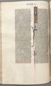 Fol. 174v, Ezra, historisk initial I, Cyrus leder templets byggande, ca. 1275-1300. av Unbekannt