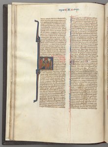 Fol. 20v, Andra Moseboken, historisk initial H, Moses och två anhängare med lagens tavlor, ca. 127 av Unbekannt