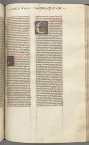 Fol. 320r, Ezechiel, historiker initial E, en sovande Hesekiel med sin vision av de fyra bestarna. av Unbekannt