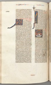 Fol. 357v, Jonah, historisk initial E, Jonas uppslukt av valen, en muromgärdad stad ovanför, ca. 1275- av Unbekannt