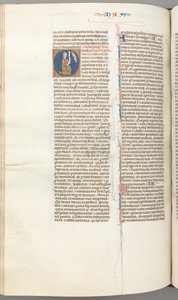 Fol. 360v, Nahum, historisk initial O, Nahum på knä med en skriftrulle, gudsbyst ovanför, ca. 1275-13 av Unbekannt