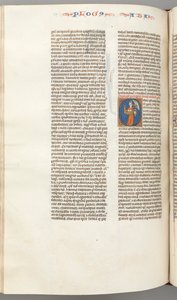 Fol. 361v, Habbakuk, historisk initial O, Habbakuk håller en korg och två stenar..., ca. 1275-130 av Unbekannt