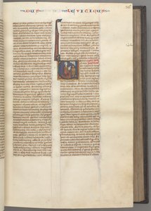 Fol. 36r, Tredje Mosebok, historisk initial V, Moses offrar ett offerlam på ett altare, ca. 1275-1 av Unbekannt