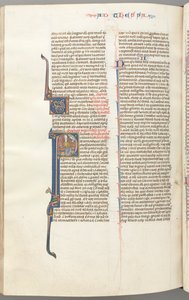 Fol. 454v,Thessalonikerbrevet I, historisk initial P, Paulus sittande med ett svärd och en bok..., ca. 1275-13 av Unbekannt