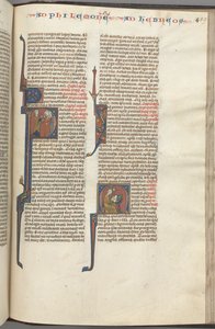Fol. 459r, Filemon, historisk initial P, Paulus tilltalar tre män och hebréer..., ca. 1275-1300. av Unbekannt