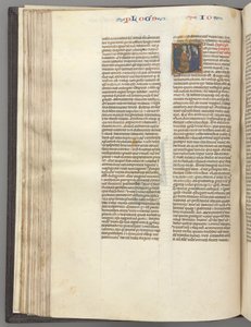 Fol. 76v, Joshua, historisk initial E, Joshua med en bokrulle på knä inför Gud, ca. 1275-1300. av Unbekannt