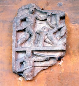 Fragment av en romersk relief som visar gladiatorer som slåss av Unbekannt
