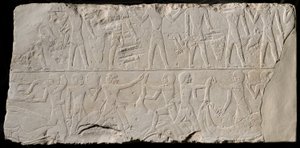 Fragment av en gravvägg som visar offerbärare och slaktare, Egypten, Gamla kungariket, mitten av dynastin... av Unbekannt