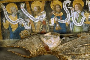 Frankrike - Somme - Avdelning 80 - Amiens - Interiör av katedralen - Liten kvat i gammal fransk textning - "" Saint Firmins martyrskap"" (Firmin d