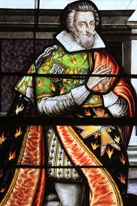 Francois de la Grange. Fönsterdetalj av målat glas av Jungfruns antagande, Bourges, Frankrike av Unbekannt