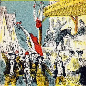 Franska revolutionen: revolutionärernas frivilliga sammanslutningar. Gravyr i "Histoire de France". Serie reklambilder publicerade på uppdrag av Louit, 24 rue d