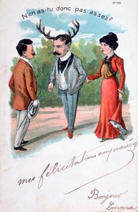 Fransk äktenskapsbrott karikatyrvykort, c1900 av Unbekannt