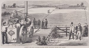 Garrett & Sons dubbelcylindrig ångplogningsmotor och redskap, c1862 av Unbekannt