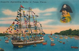 Gasparilla närmar sig hamnen i Tampa, Florida, c1940-talet av Unbekannt