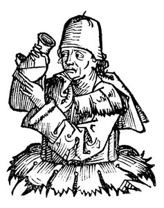 Gentile da Foligno, italiensk läkare från 1300-talet, undersöker ett urinprov, 1493 av Unbekannt