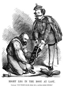 Giuseppe Garibaldi hjälpte Victor Emmanuel II att ta på sig Italiens stövel, 1860 av Unbekannt