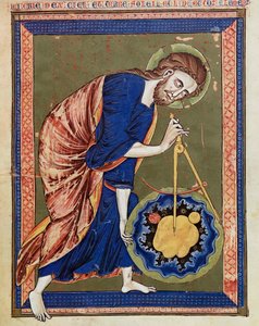Gud, den gudomliga arkitekten. Belysning från Bibelns moralisée, Codex Vindobonensis 2554, c.1250 (vellum) av Unbekannt