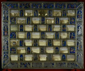 Guldsmed: staurotek eller gotisk relikvie från 1300-talet i form av schackspel (schack) av Karl den Store, Silver, guld och e-post tillverkade i Montpellier. Roncesvalaux. Navarra. Spanien. av Unbekannt