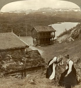 Skvallra på ett värdshus vid Botten, med utsikt över sjön Voxli - utsikt mot Haukeli Mts., Norge, av Unbekannt