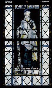 gotisk arkitektur. Målat glas som representerar profeten Malaki. Chapel of La Mailleraye, Abbatiale Notre Dame, Jumieges av Unbekannt