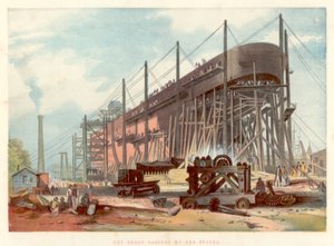 Great Eastern på bestånden vid Millwall på Themsen, 1857 av Unbekannt