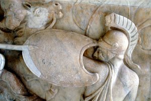 Grekisk hoplit i strid mot amasonerna 30BC-200AD av Unbekannt